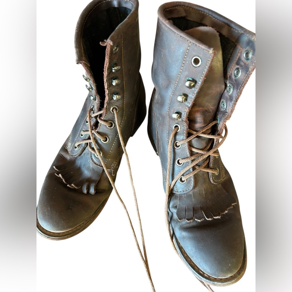Vintage Durango Brown Leather Lace-Up Boots Western Silversmith 💕 - Picture 4 of 9